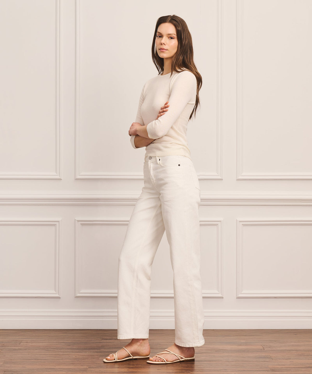 Super Fine Cashmere Three-Quarter Sleeve Crewneck Sweater
