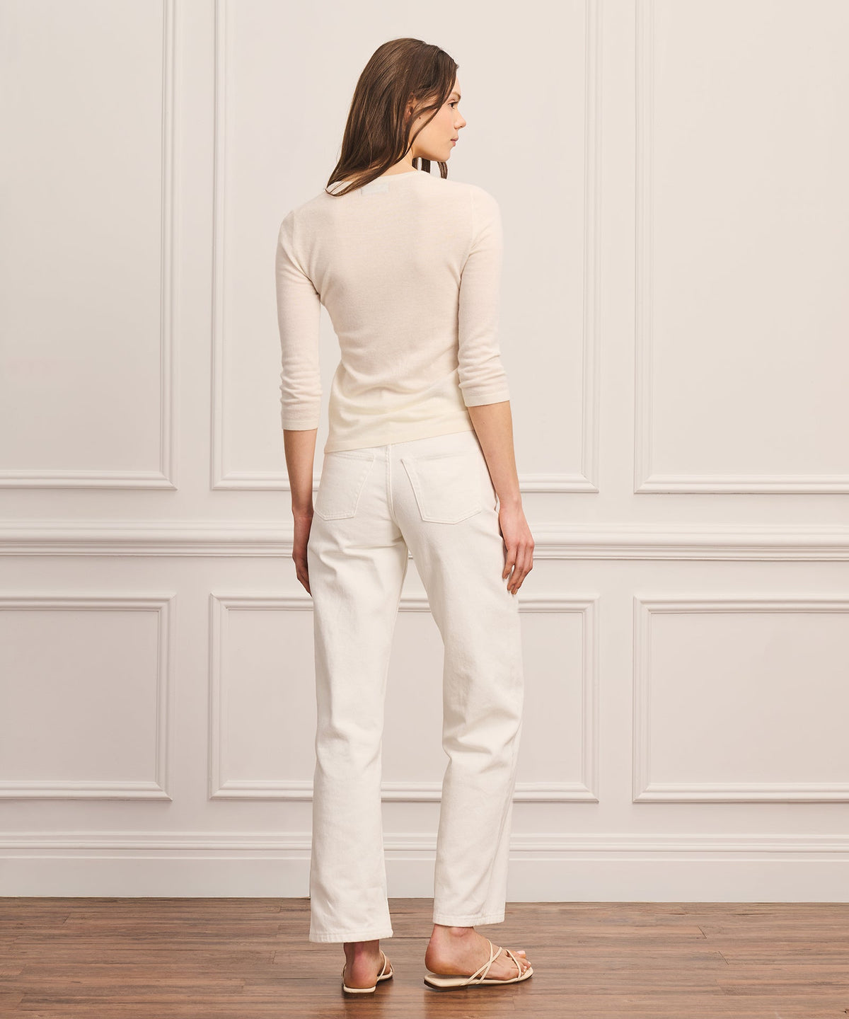 Super Fine Cashmere Three-Quarter Sleeve Crewneck Sweater