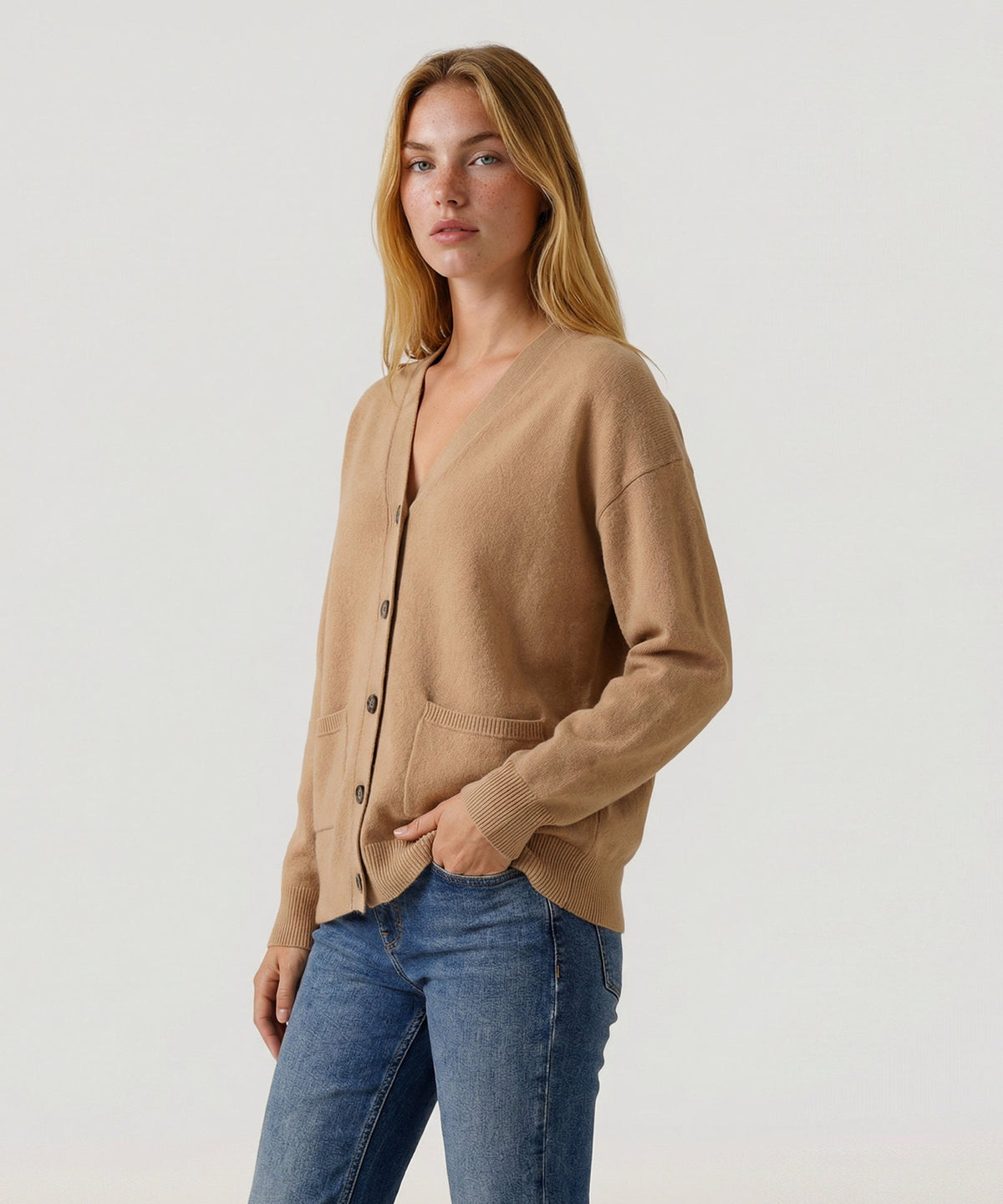Cashmere Drop Shoulder V-Neck Cardigan