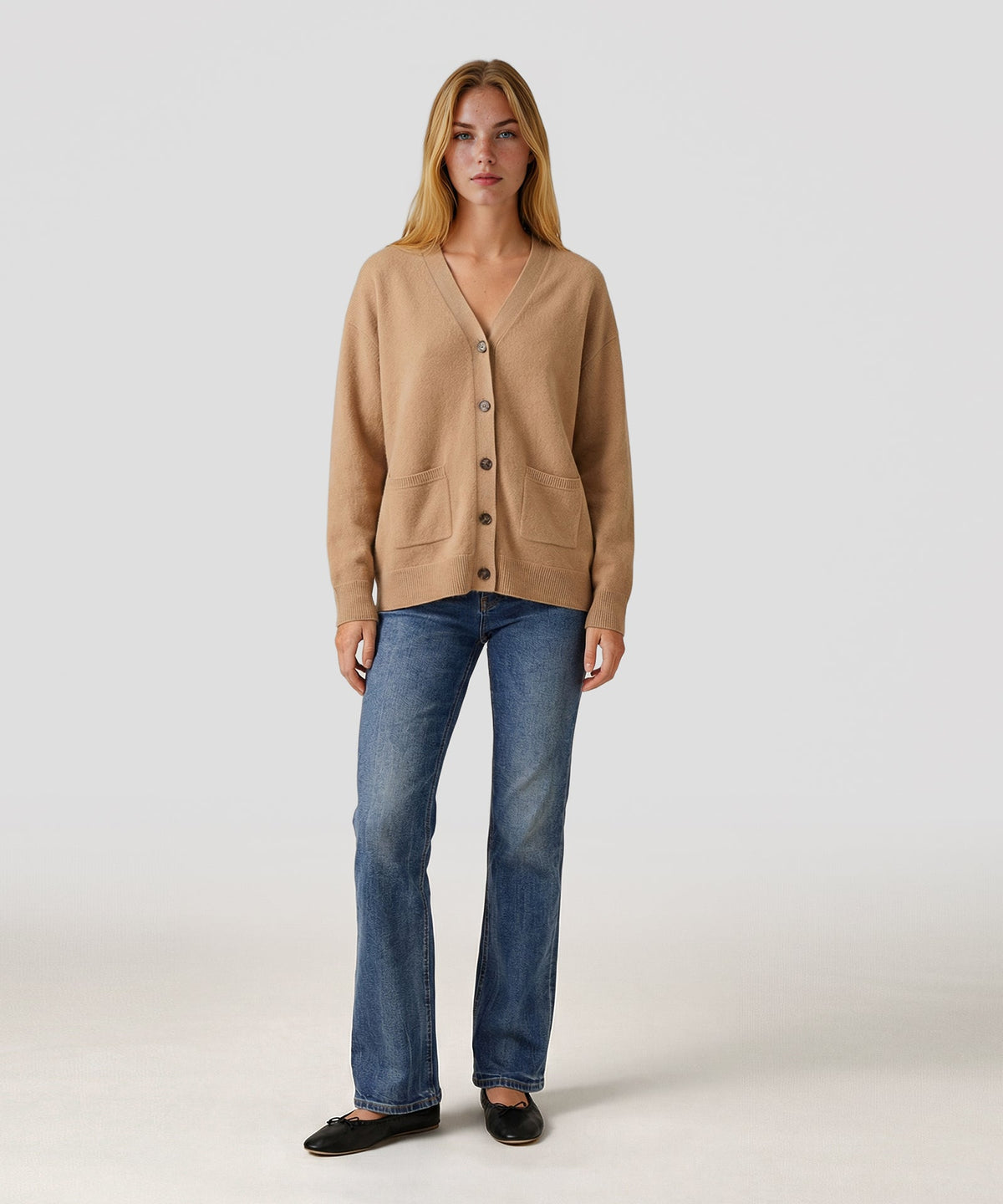 Cashmere Drop Shoulder V-Neck Cardigan