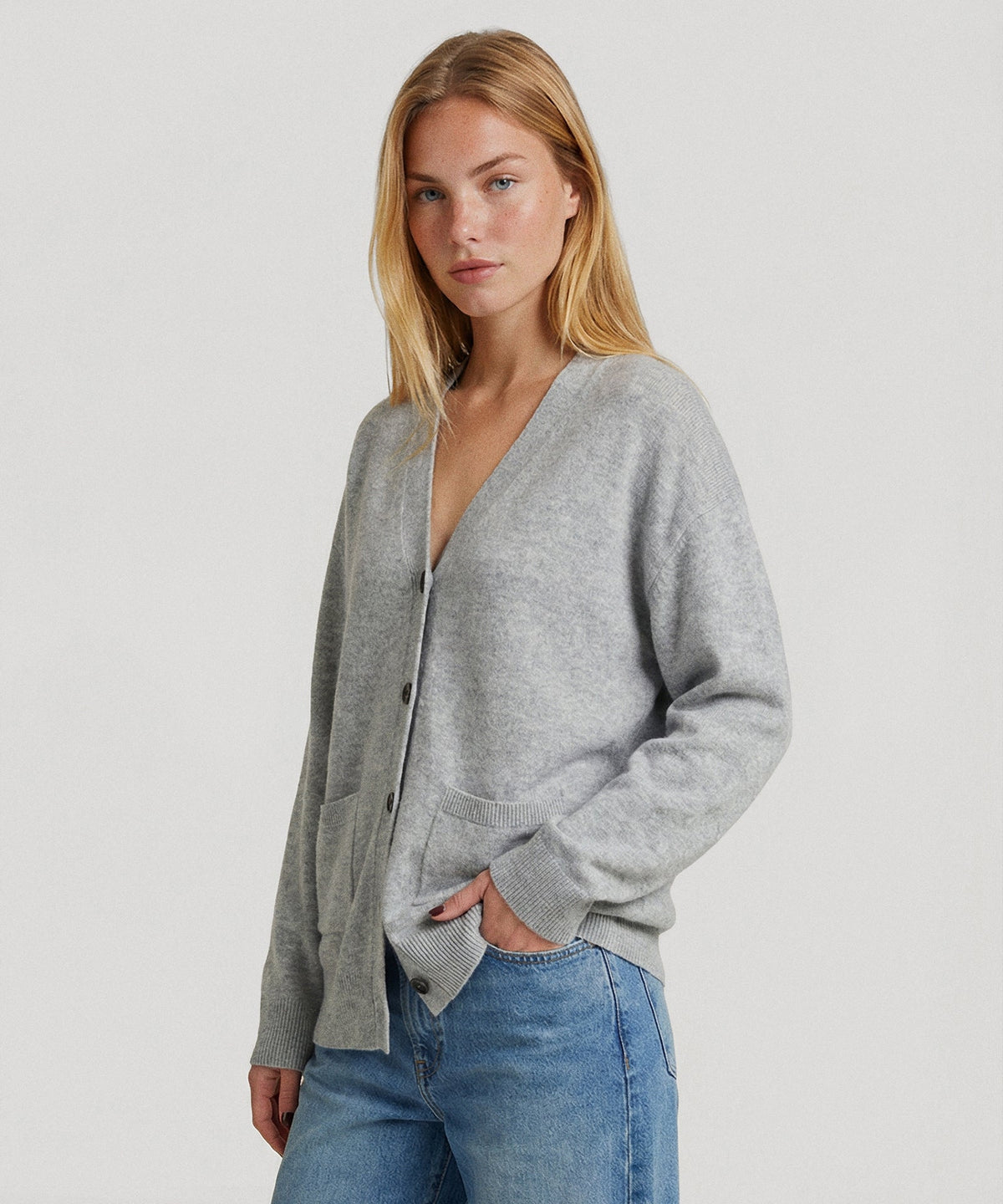 Cashmere Drop Shoulder V-Neck Cardigan