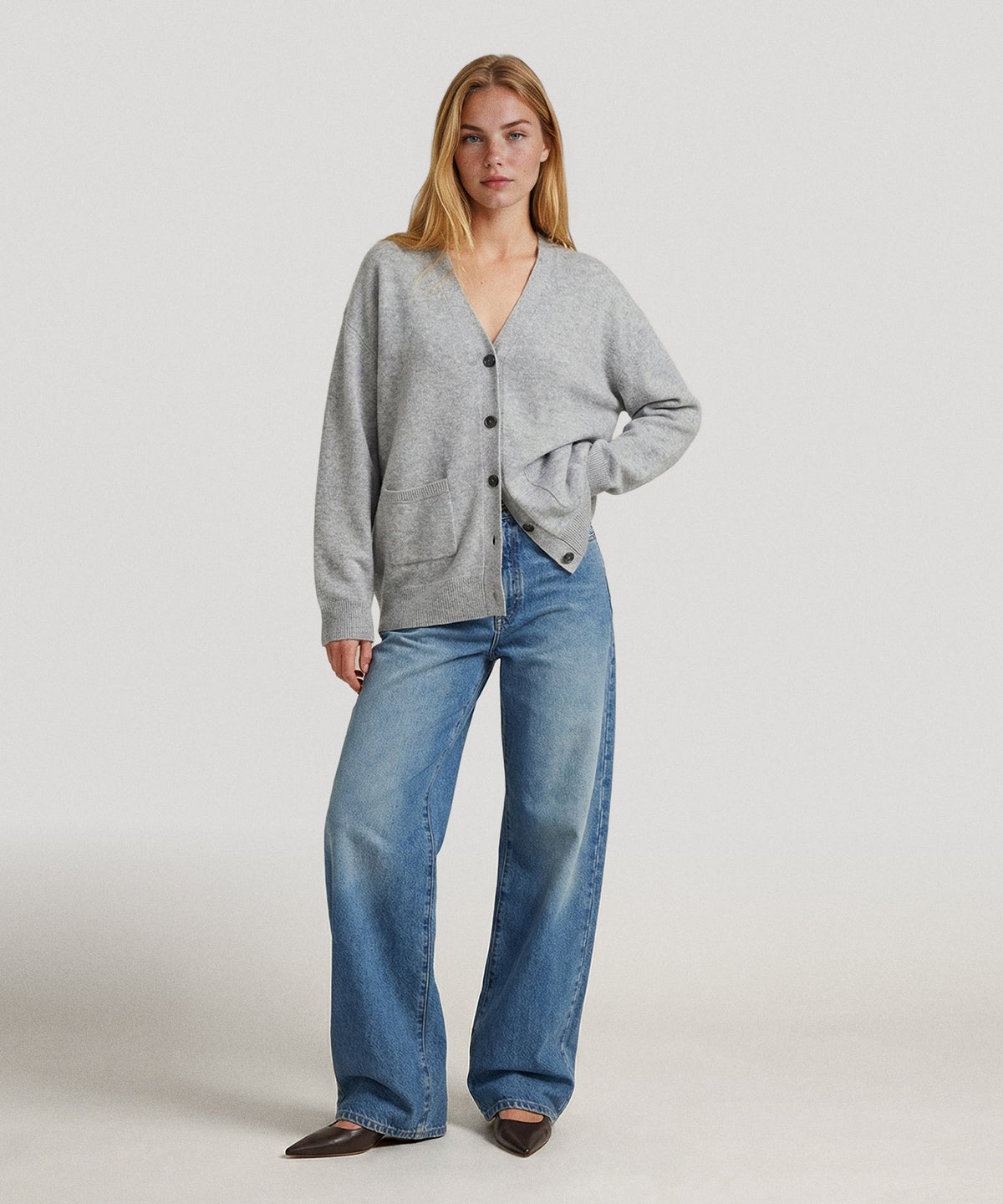 Cashmere Drop Shoulder V-Neck Cardigan