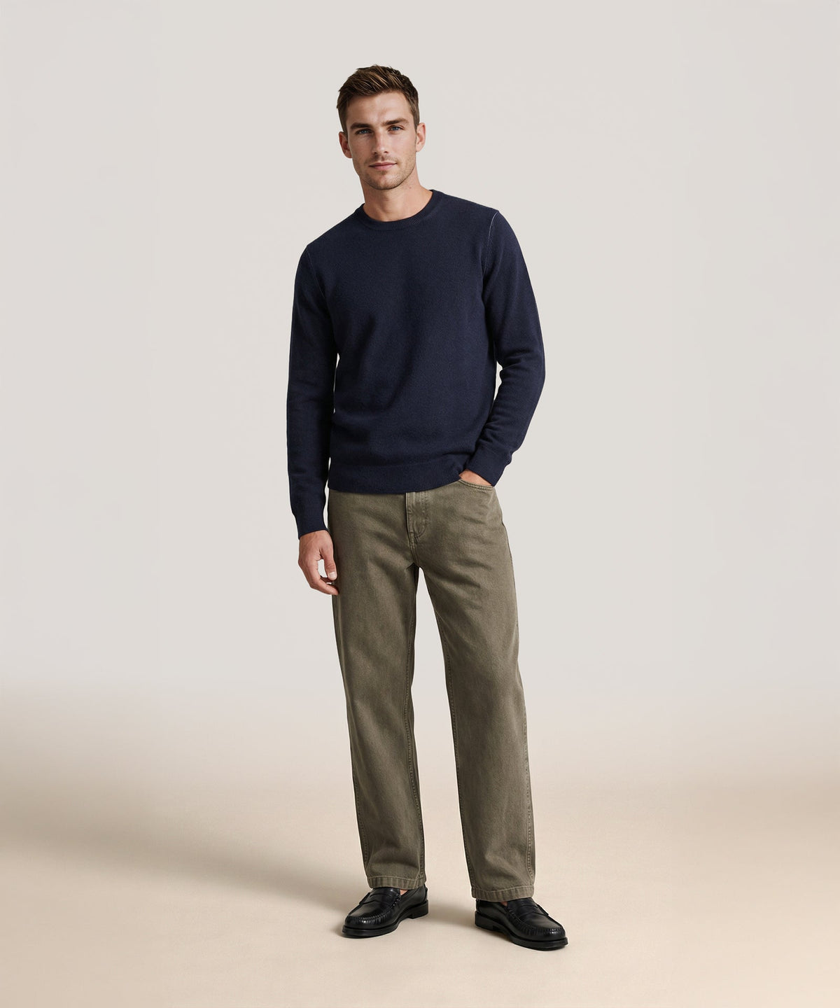 Cashmino Crewneck Sweater with Contrast Trim