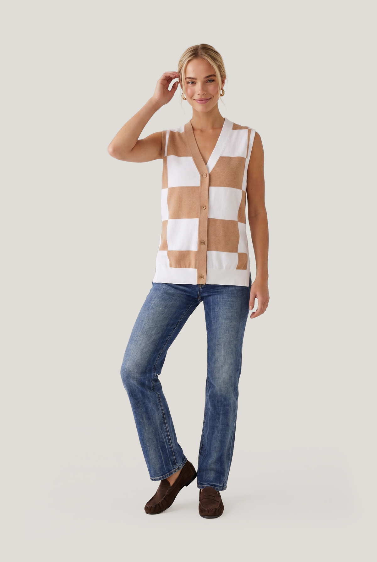 Cotton Cashmere Sleeveless Cardigan